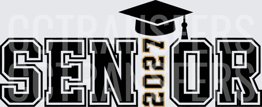 Senior 2027 Bold Varsity Graduation Cap Block Letters (DTF)