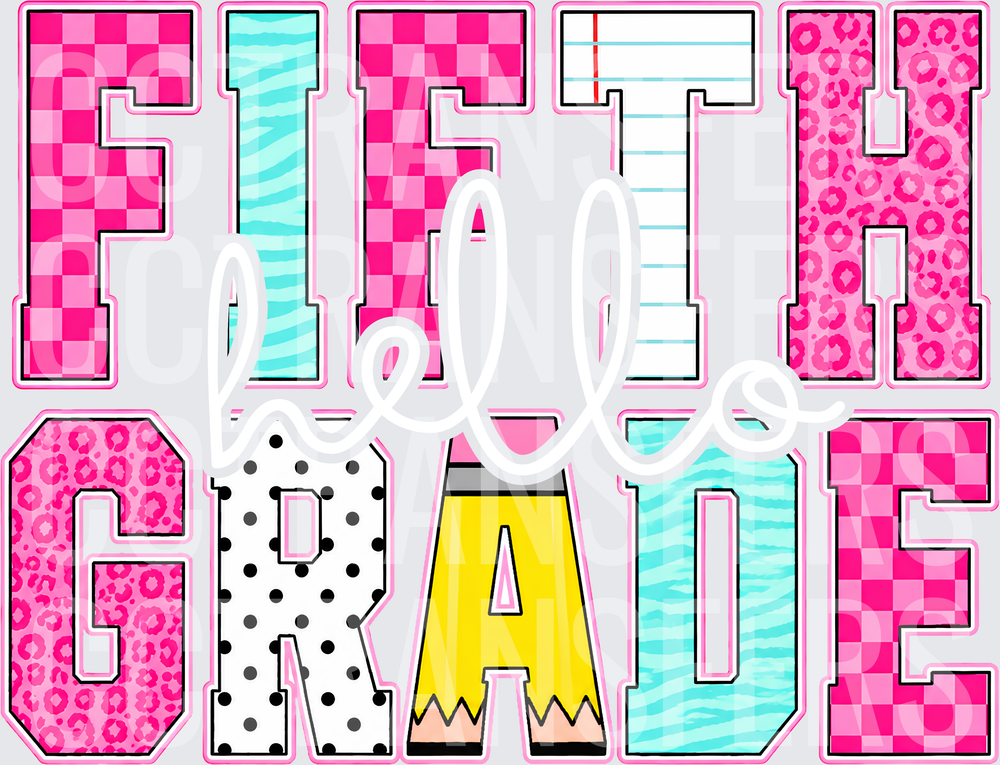 Fifth Grade Bold Patterned Varsity Letter Design (DTF)