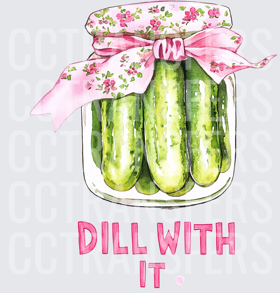 Dill With It Pickle Jar Pink Floral Bow Watercolor (DTF)
