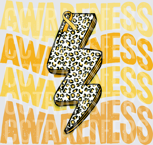 Gold Leopard Lightning Bolt Awareness Ribbon (DTF)