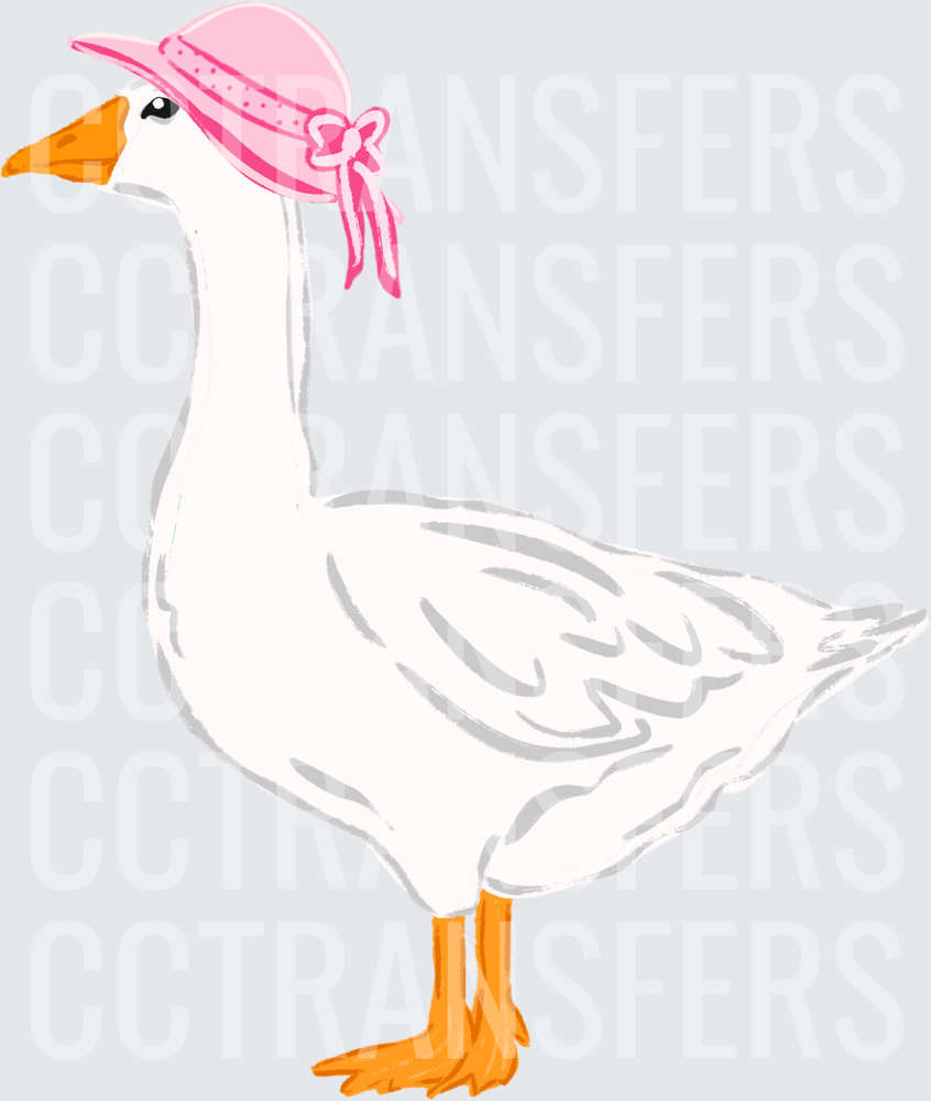 White Goose Wearing Pink Bow Hat (DTF)