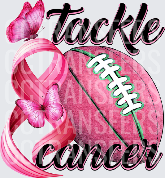 Tackle Cancer Pink Football Ribbon Butterflies (DTF)