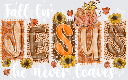 Jesus Fall Leopard Pumpkin Sunflower Letter Block Design (DTF)