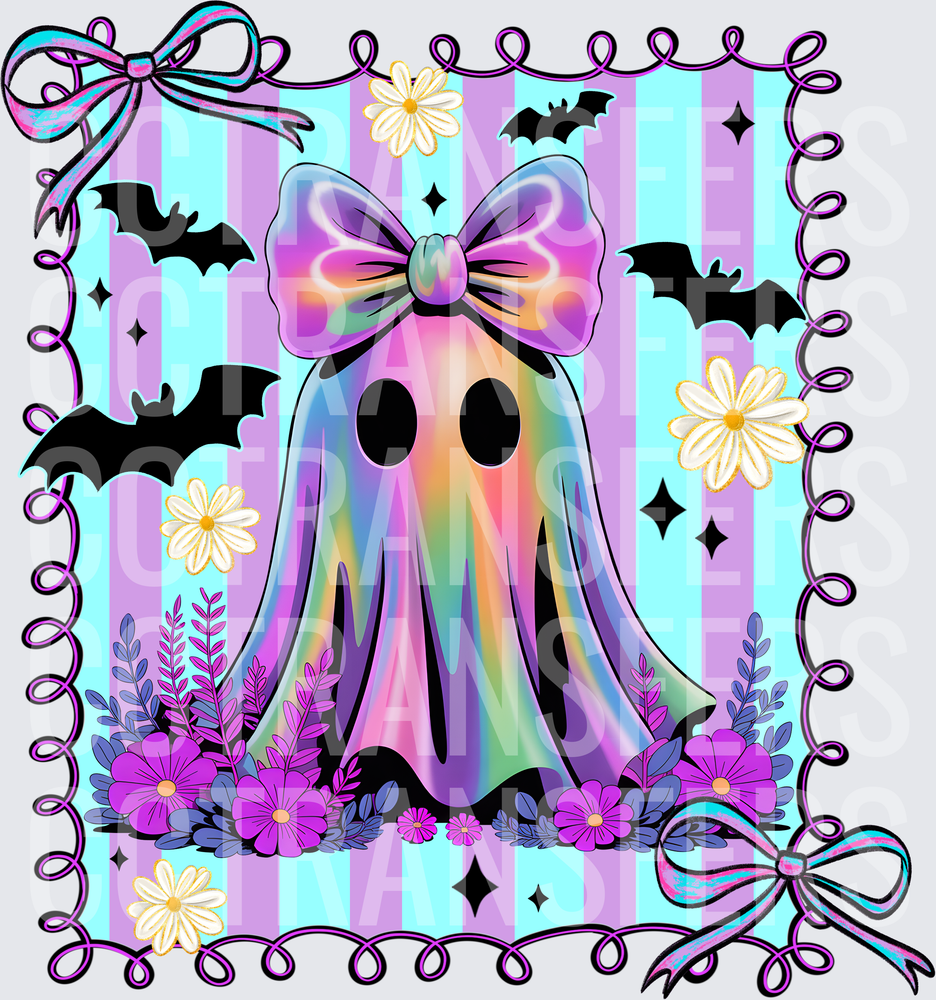 Pastel Rainbow Ghost Bow Bats Floral Coquette Frame (DTF)