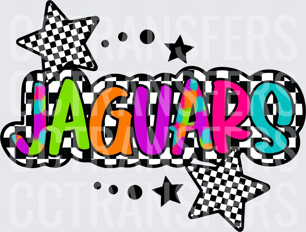 Jaguars Colorful Tie-Dye Checkered Stars Bold Text (DTF)