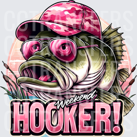Weekend Hooker Funny Bass Fish Pink Camo Hat Sunglasses (DTF)