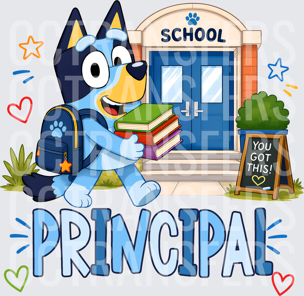 Blue Cartoon Dog Principal School You Got This (DTF)