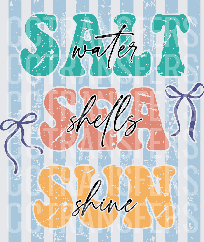 Salt Water Sea Shells Sunshine Distressed Beach Design (DTF)