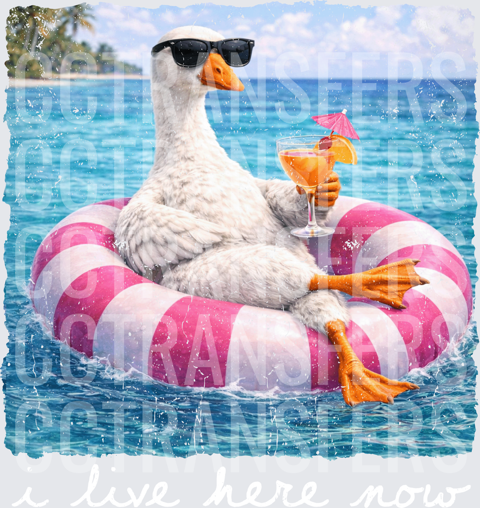 Cool Goose in Sunglasses Sipping Cocktail on Pool Float (DTF)
