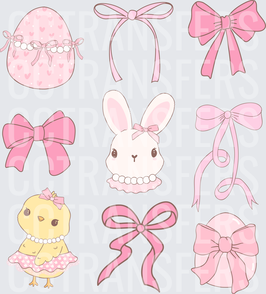 Cute Easter Bunny Chick Egg Pink Bows Coquette Bundle (DTF)