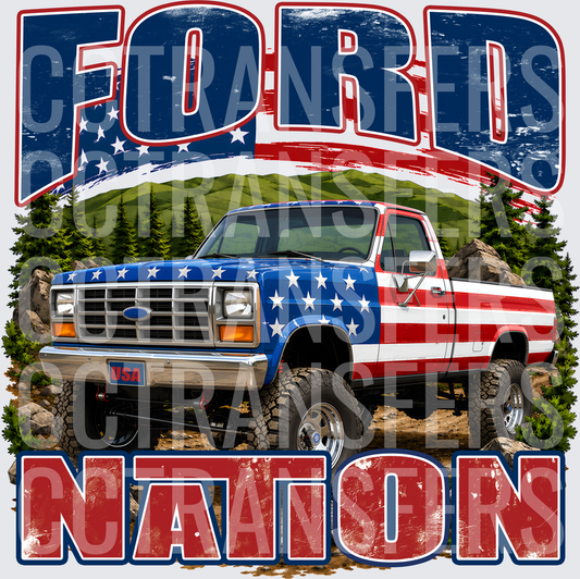 Ford Nation American Flag Lifted Truck Mountains (DTF)