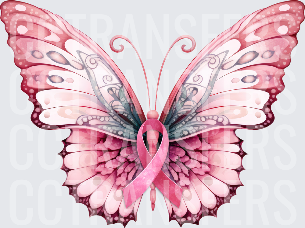 Pink Butterfly with Breast Cancer Awareness Ribbon (DTF)