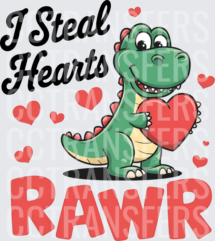 I Steal Hearts Rawr Cute Dinosaur Valentine (DTF)
