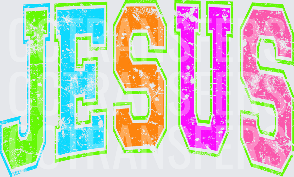 Neon Grunge Varsity JESUS Bold Colorful Letters (DTF)