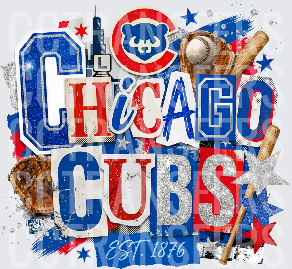 Chicago Cubs Est. 1876 Glitter Baseball Collage (DTF)
