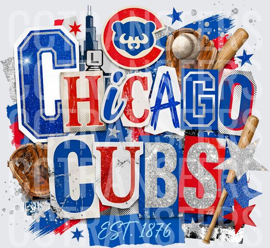 Chicago Cubs Est. 1876 Glitter Baseball Collage (DTF)