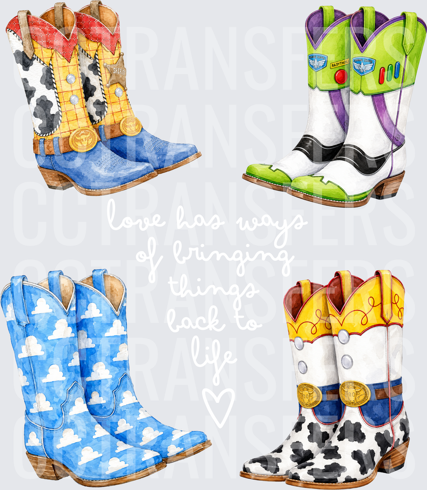 Watercolor Cowboy Boots Toy Characters Set of Four (DTF)