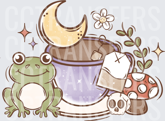 Cottagecore Frog Moonlit Tea Cup Skull Mushroom (DTF)