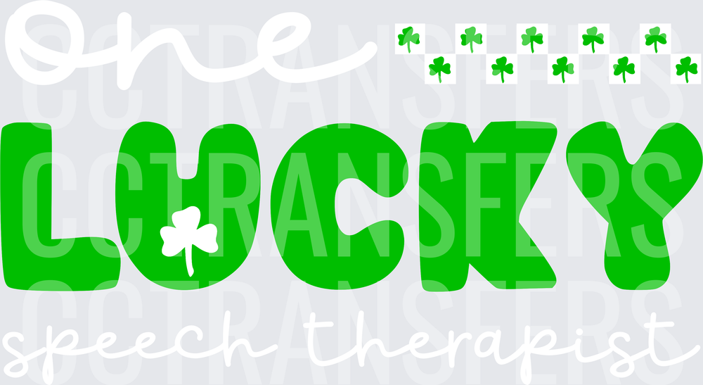 Bold Green Lucky Text with Shamrock Accents (DTF)