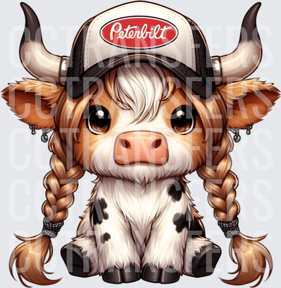 Cute Baby Highland Cow Braids Trucker Hat (DTF)