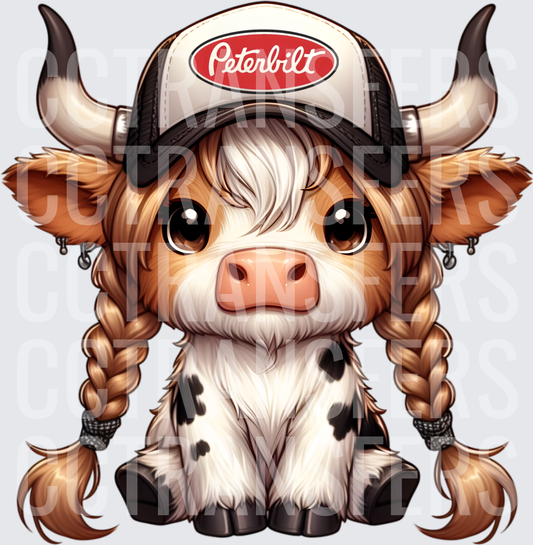 Cute Baby Highland Cow Braids Trucker Hat (DTF)