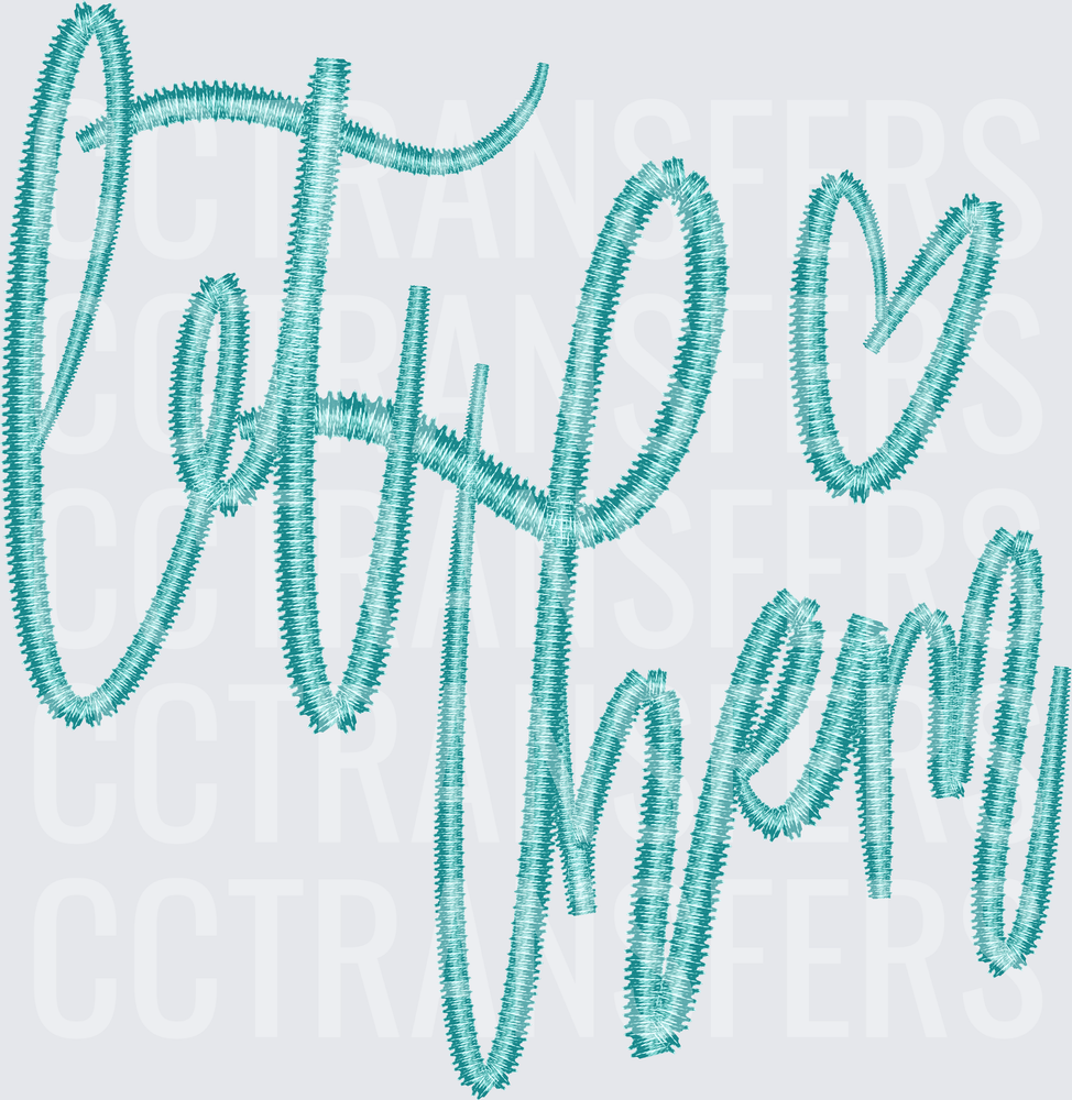 Coffee Mom Embroidery Style Script Teal Text (DTF)