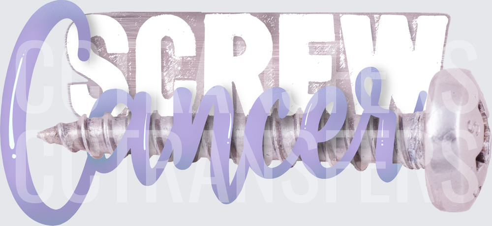 Screw Cancer Awareness Purple Script Metal Bolt Design (DTF)