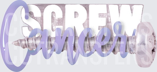 Screw Cancer Awareness Purple Script Metal Bolt Design (DTF)