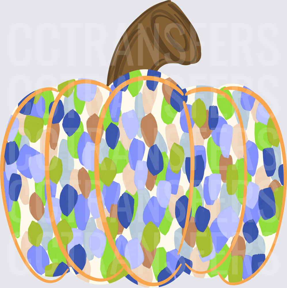 Colorful Spotted Pumpkin with Orange Outline and Brown Stem (DTF)