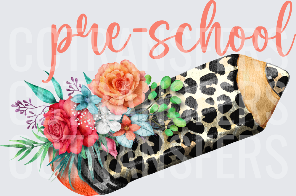 Pre-School Leopard Print Pencil Floral Bouquet (DTF)
