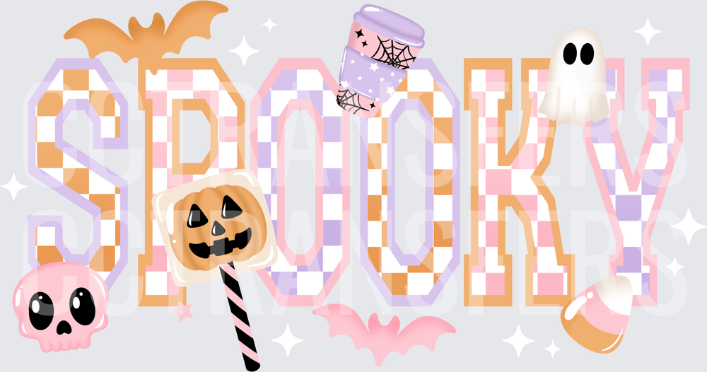 Pastel Checkered Spooky Halloween Ghost Skull Bat (DTF)