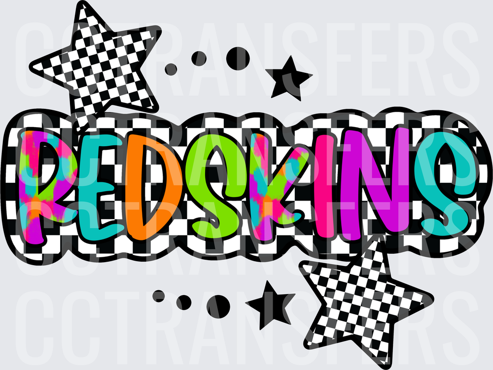 Redskins Colorful Checkered Star Bold Text (DTF)