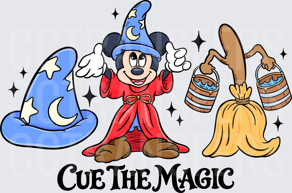 Cue The Magic Sorcerer Mouse with Broom and Buckets (DTF)