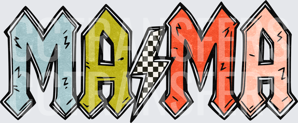 Mama Rock Band Lightning Bolt Retro Colorful Letters (DTF)