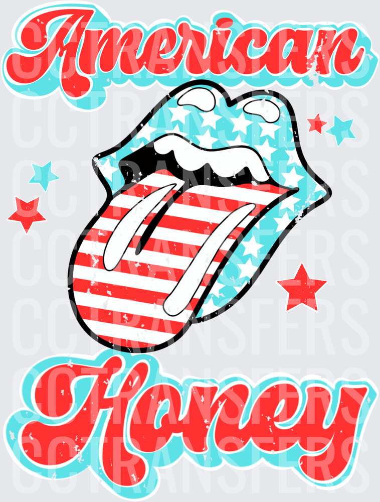 American Honey Patriotic Lips Stars Stripes Retro (DTF)