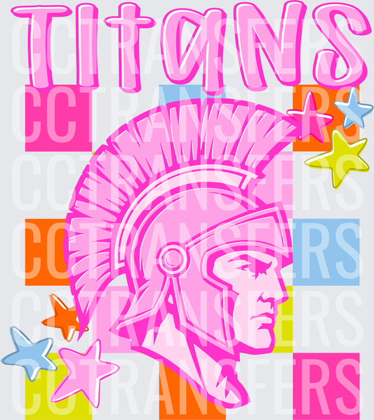 Pink Titans Spartan Warrior Helmet Retro Checkerboard Stars (DTF)