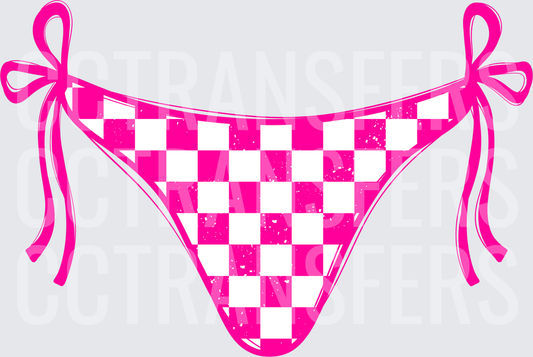 Hot Pink Checkered Bikini Bottom with Tie Bows (DTF)