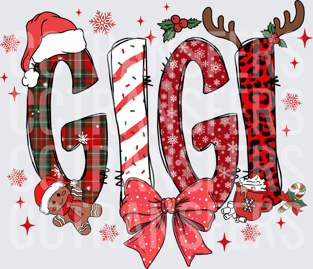 Christmas GIGI Plaid Leopard Snowflake Holiday Letters (DTF)