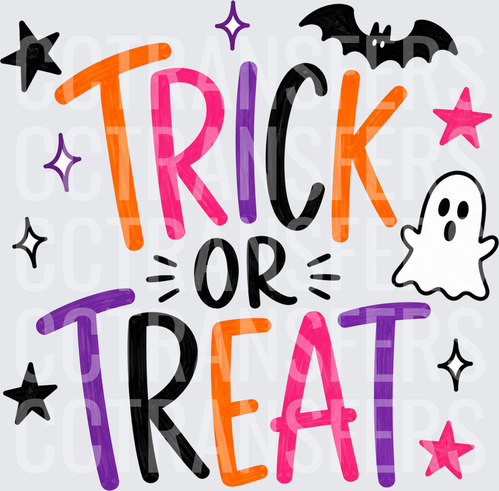 Trick Or Treat Halloween Ghost Bat Stars Colorful (DTF)