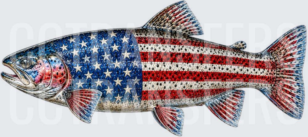 Patriotic American Flag Trout Fish Stars and Stripes (DTF)