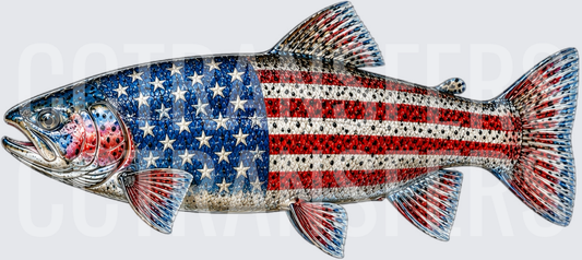 Patriotic American Flag Trout Fish Stars and Stripes (DTF)