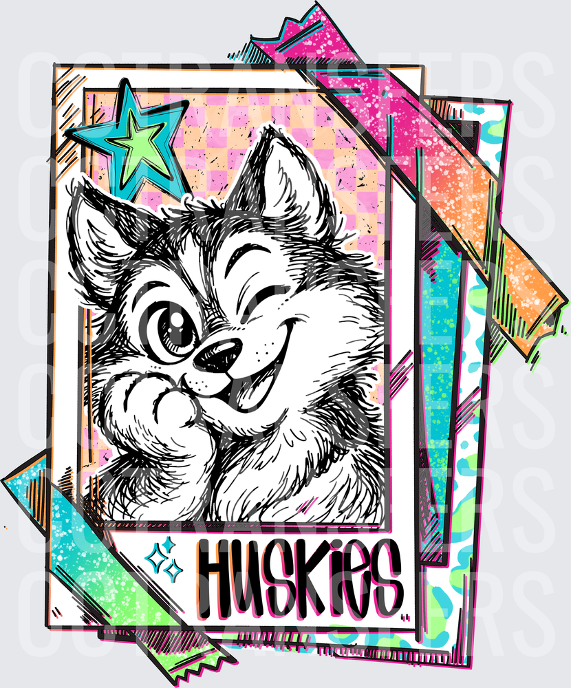 Cute Winking Husky Cartoon Retro Trading Card Stack (DTF)