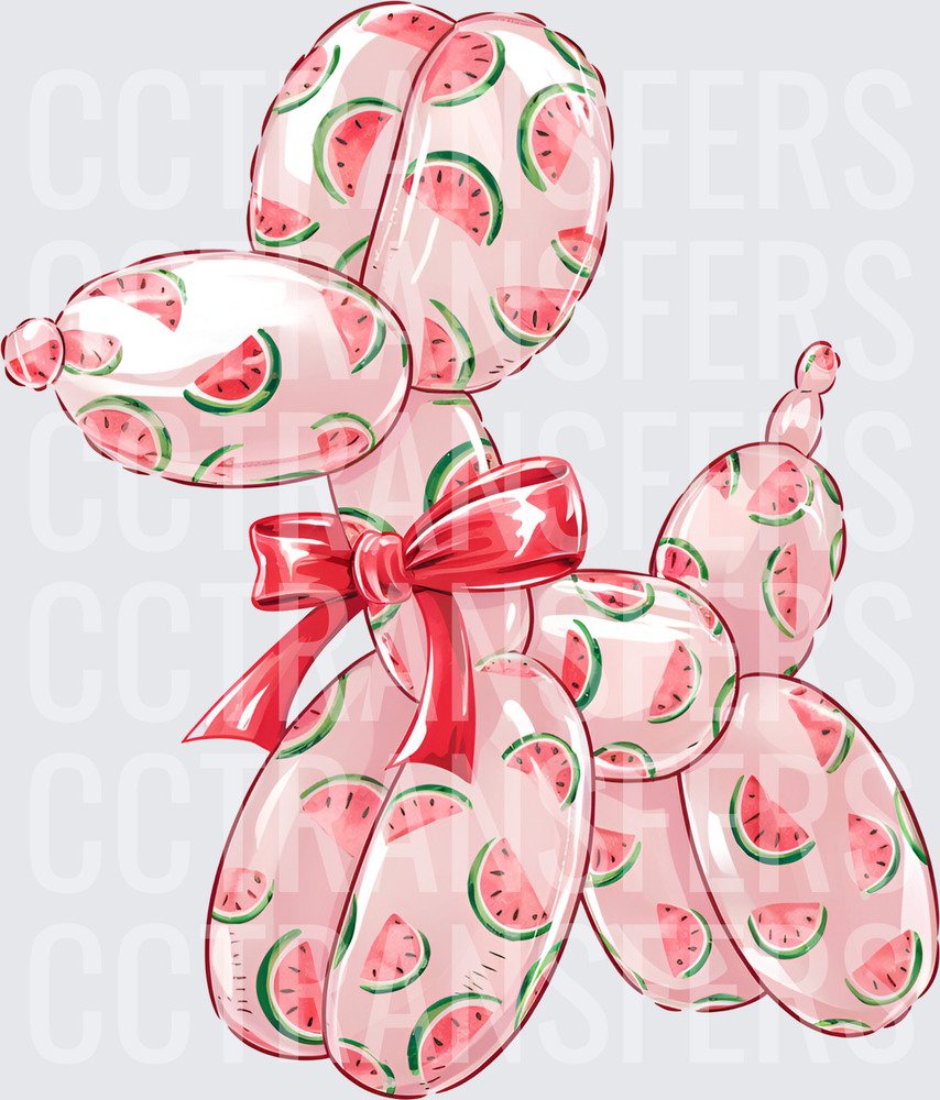 Watermelon Print Balloon Animal Dog with Red Bow (DTF)
