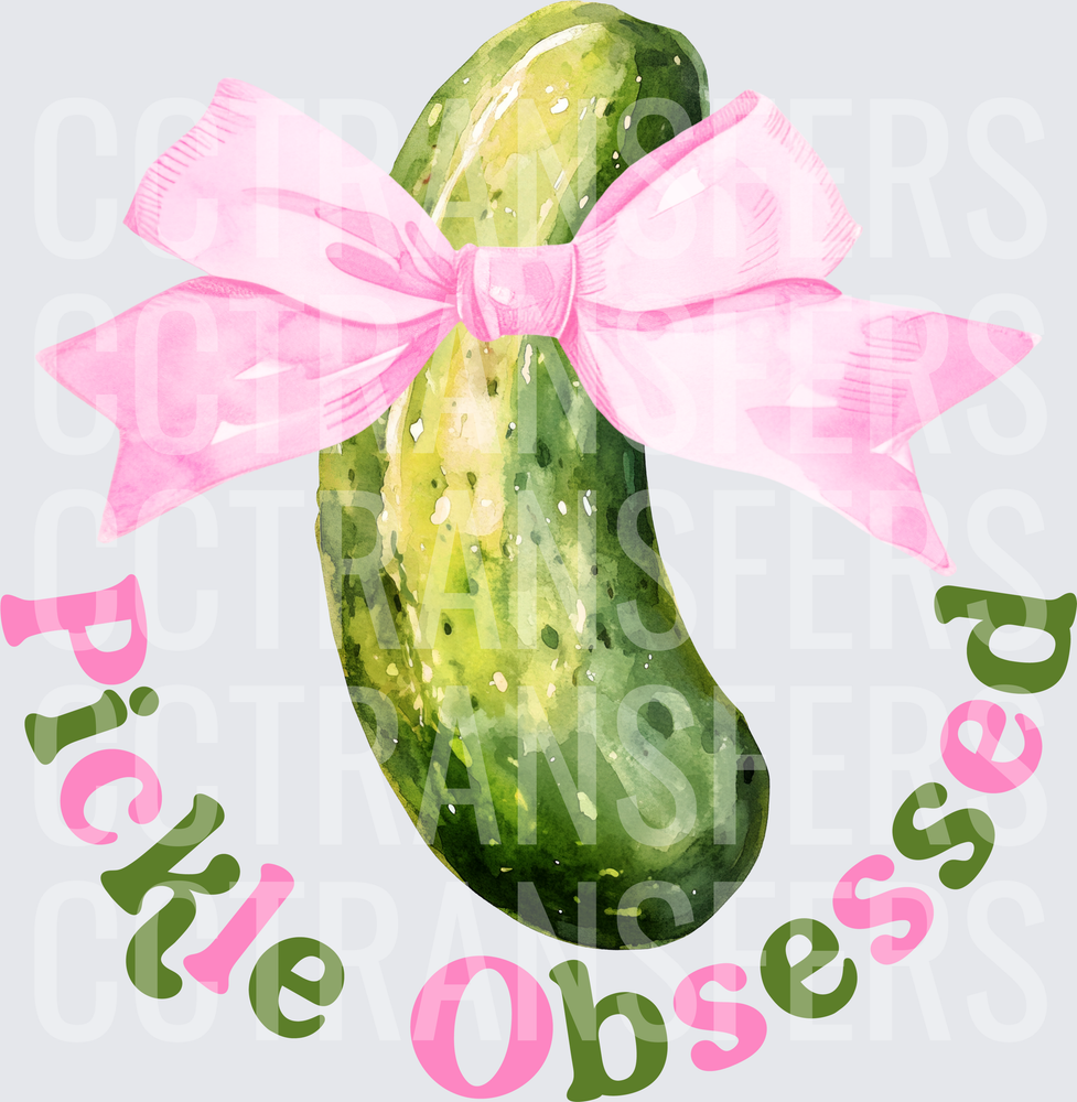 Pickle Obsessed Watercolor Dill Pickle Pink Bow (DTF)