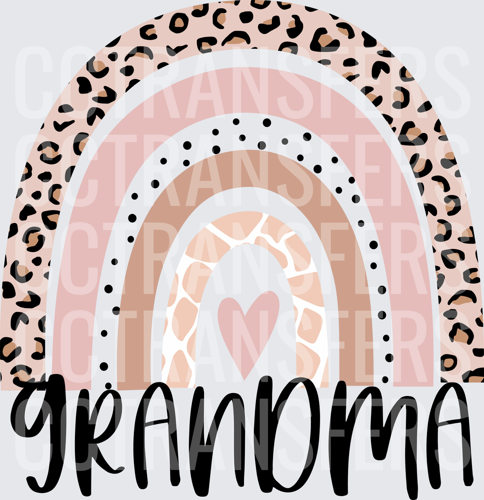 Grandma Boho Rainbow Leopard Print Heart (DTF)