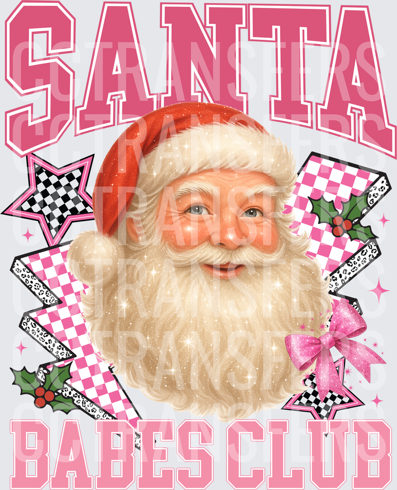 Santa Babes Club Pink Checkered Bolt Star Holiday (DTF)