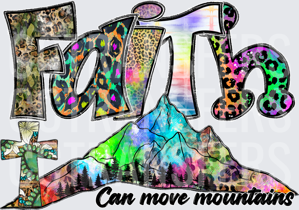 Faith Can Move Mountains Leopard Rainbow Cross (DTF)
