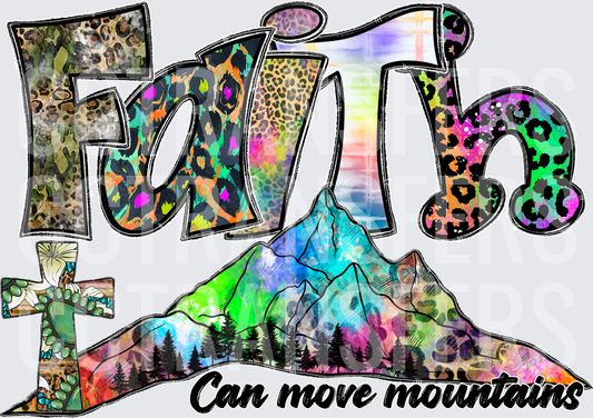 Faith Can Move Mountains Leopard Rainbow Cross (DTF)