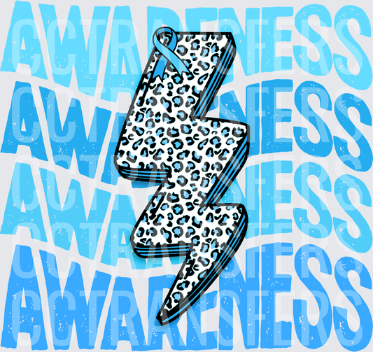 Blue Leopard Lightning Bolt Awareness Ribbon Awareness (DTF)