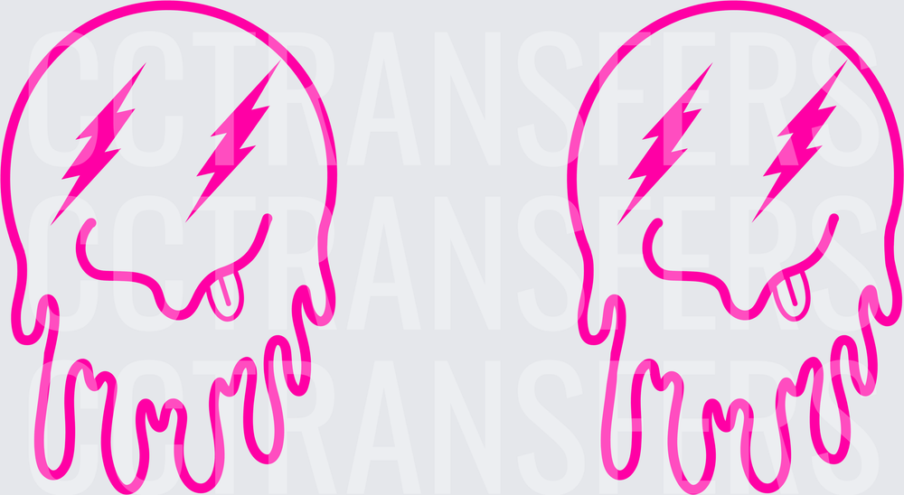 Hot Pink Melting Smiley Face Lightning Bolt Eyes Drip Duo (DTF)